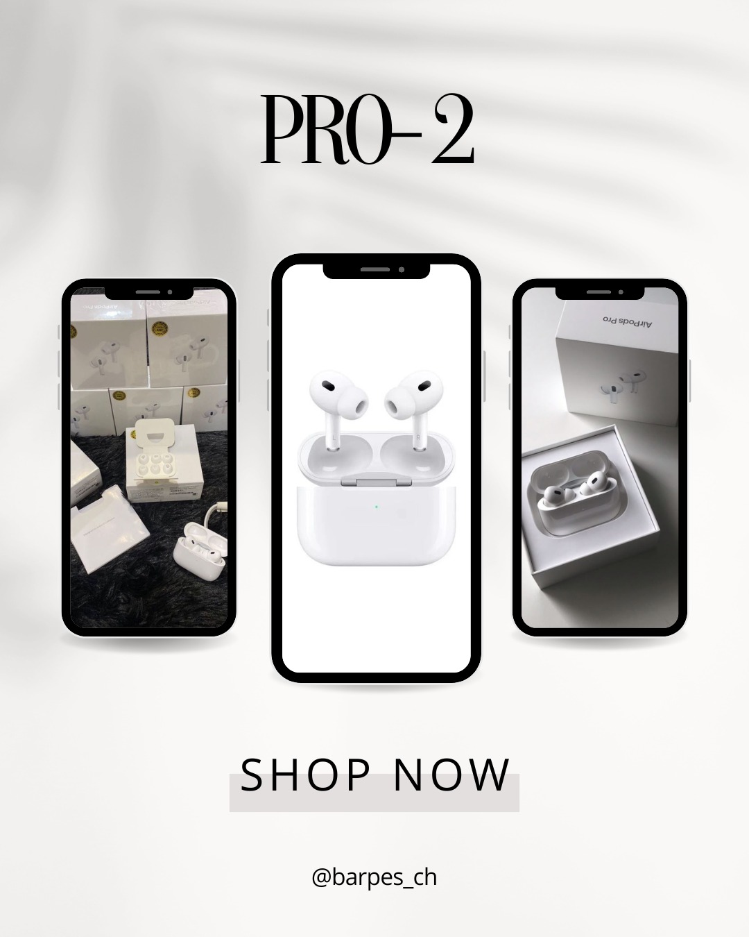 Anuncio de audífonos inalámbricos mostrados en pantallas de celular.
